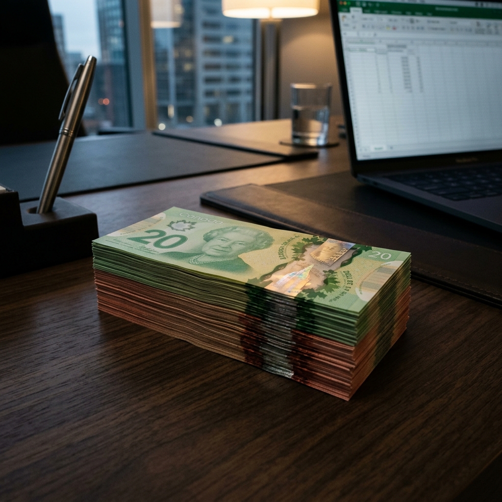Canadian dollar bills representing salary savings